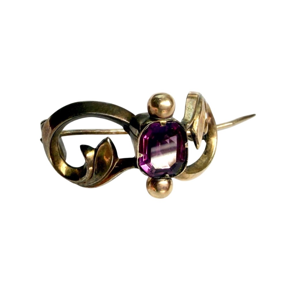 Antique Victorian Genuine Amethyst Gemstone Brooch Pin